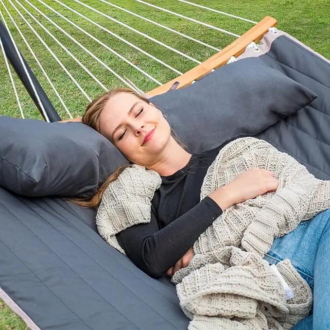SUNCREAT Double Portable Hammock with Stand, 2 Person Hammock with Curved Spreader Bar, Balance Ropes Included, Dark Gray by GreenHaven Gardens