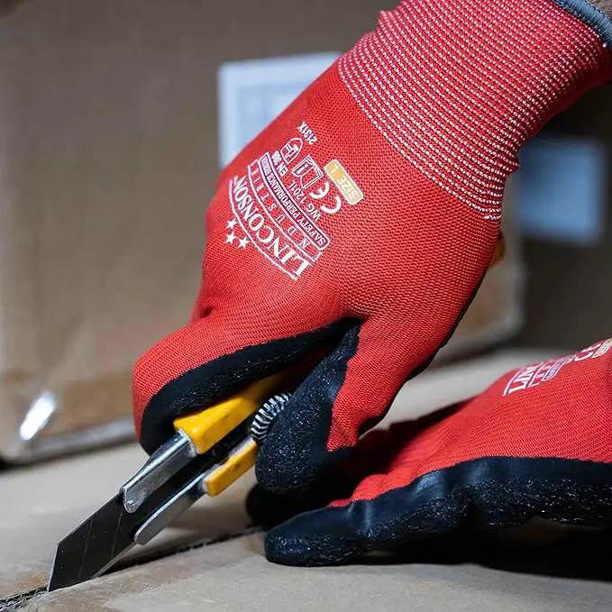 linconson 12 Pack Safety Performance Series Construction Mechanics Wrinkle Latex Work Gloves