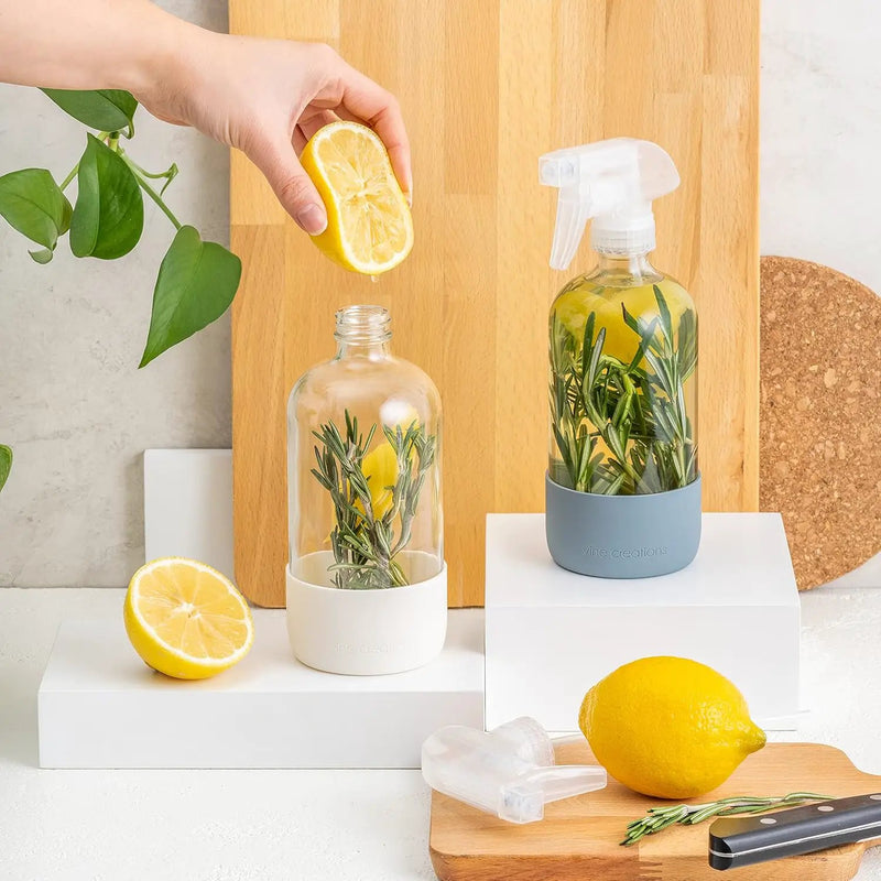 Vine Creations Glass Spray Bottles for Cleaning Solutions, Clear Glass Spray Bottle with Silicone Sleeve, 16 oz Empty Spray Bottles for Cleaning, Plant Spray Bottle, Mist and Stream Nozzle - 2 Pack by GreenHaven Gardens