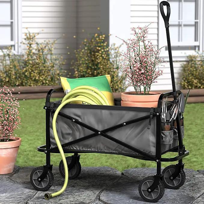 Amazon Basics Collapsible Folding Heavy Duty Utility Wagon for Outdoor Sports, 265 pounds Weight Capacity, Camping, Garden, and Shopping, 27.6 x 40.9 x 20 inches, Gray by GreenHaven Gardens