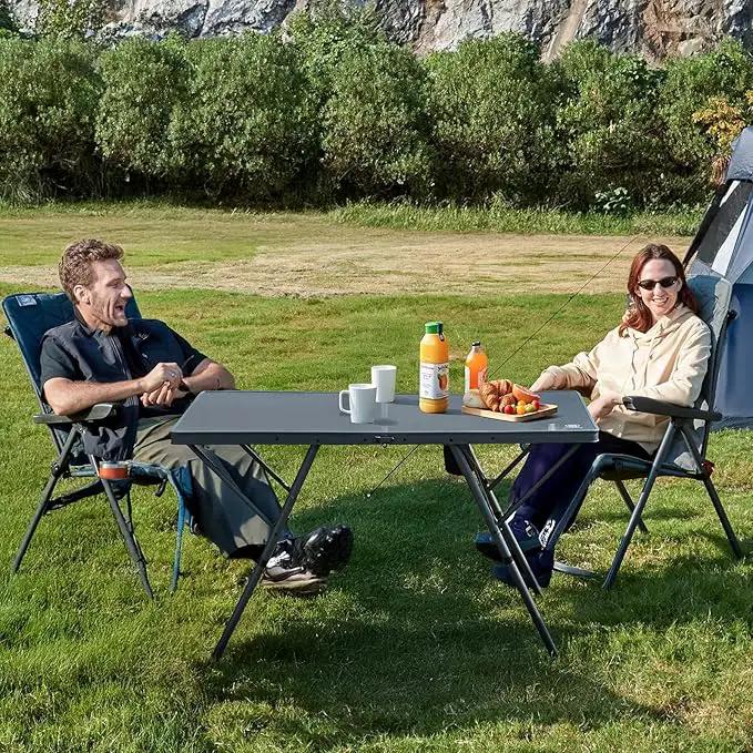 EVER ADVANCED Large Camping Table for 4-6 Person, Portable Folding Aluminum Table with Carrying Handle, Suitable for BBQ, Picnic, Camping and Indoor Use, Support up to 130LBS, Gray by GreenHaven Gardens