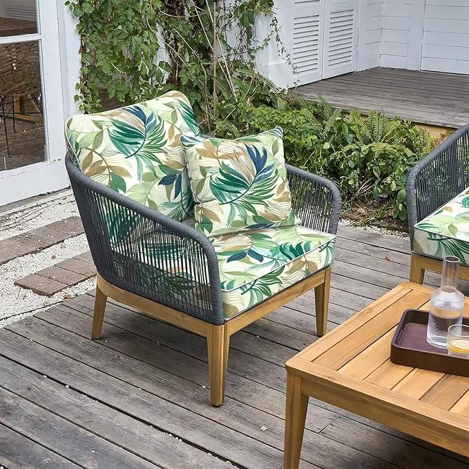 LVTXIII Outdoor Deep Seat Cushion Patio Seat and Back Cushion Set Seasonal Chair Cushion for Dining Arm Chairs, Wicker Chairs and Garden Furniture Decoration, 24"x24"x4", Lush Leaf Green by GreenHaven Gardens