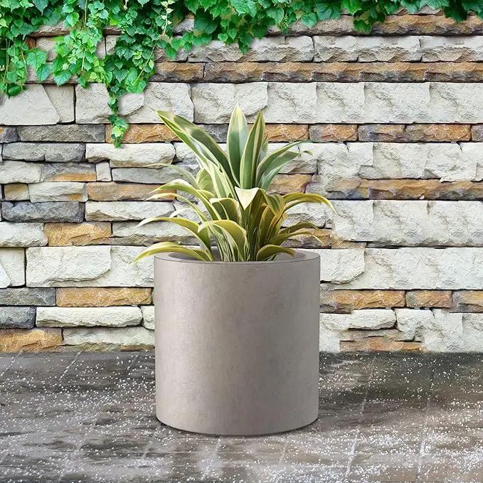 Kante 12.6" Dia Round Concrete Planter, Modern Style Large Cylindrical Plant Pot with Drainage Hole and Rubber Plug for Indoor Outdoor Patio, Weathered Concrete by GreenHaven Gardens