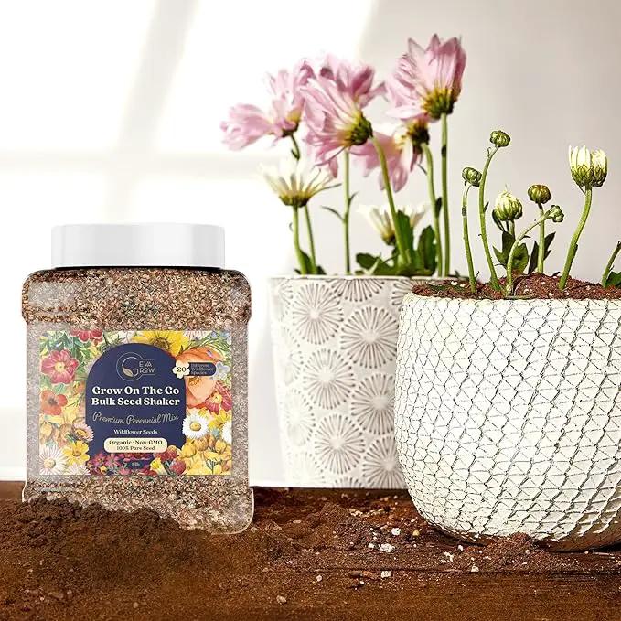 Bulk Wildflower Seed Shaker – Perennial Flower Seeds Mix to Plant Anywhere, by Geva Grow | 20 - Different Type Beautiful Perennial Wildflower Seeds Bulk 900,000+ Seeds, 1 Pound Tub by GreenHaven Gardens