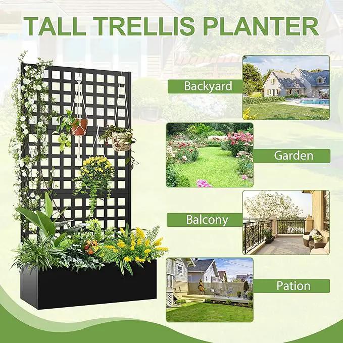 Metal Raised Garden Bed, Trellis Planters Bed with Drainage Holes for Climbing Plants, Vegetables Outdoor Privacy Screen with Planter Box 73"x35"x16", Black by GreenHaven Gardens