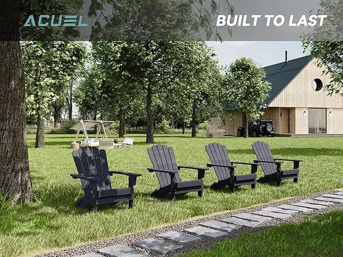 Set of 4 Folding HDPE Adirondack Chairs - Heavy-Duty Weather-Resistant Patio Chairs with Wide Armrests & Ergonomic High Back, Fire Pit Seating for Backyard, Garden, Porch (Black) by GreenHaven Gardens
