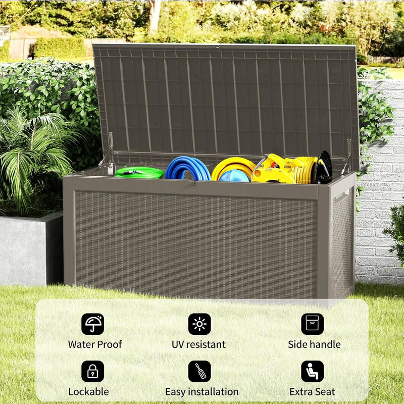 320 Gallon Waterproof Large Resin Deck Box Indoor/Outdoor Lockable Storage Container and Seating for Garden, Pool, and Patio (320 Gallon, Grey) by GreenHaven Gardens