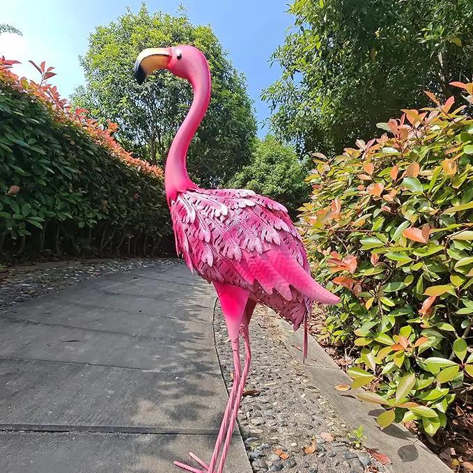 Garden Statues Flamingo Sculptures Metal Yard Art, Pink Bird Art Outdoor Backyard Decor Patio Lawn Porch Ornament Flamingo Yard Decoration (Pink with White) by GreenHaven Gardens