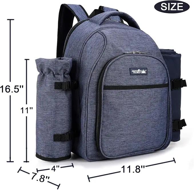 Apollo Walker Picnic Backpack Bag for 2 Person with Cooler Compartment, Detachable Bottle/Wine Holder, Fleece Blanket, Plates and Cutlery Set (2 Person, Navy) by GreenHaven Gardens