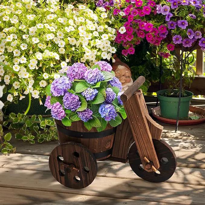 Adnee 2 Pcs Wooden Barrel Tricycle Planter-Rustic Cart Garden Planter Pot-Decorative Raised Barrel Wagon Planter for Indoor Decor Outdoor Patio Lawn Garden Backyard by GreenHaven Gardens