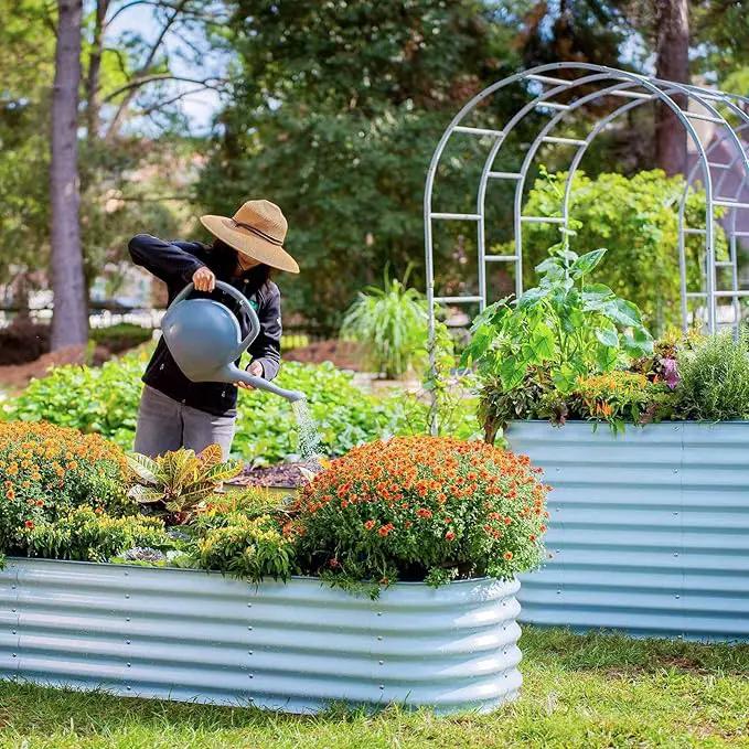 Vego garden 32" Extra Tall Raised Garden Bed Kits, 6 in 1 Modular Raised Planter Box for Vegetables Flowers Fruits Oval Metal Raised Garden, Sky Blue by GreenHaven Gardens