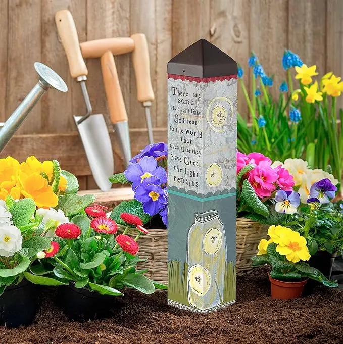 Studio M Art Pole, PVC Weather Resistant Pole with Vinyl Bowl 20 inches Tall Outdoor Decoration for Gardens, Patios, Yards, Landscaping and Birding Accessories, The Light Remains by GreenHaven Gardens