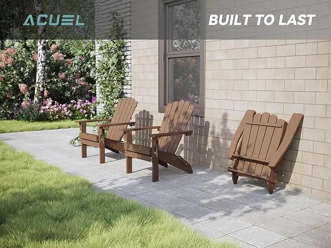 Folding HDPE Adirondack Chair Set of 2, Weather-Resistant Patio Chair with Wide Armrests & High Backrest, Fire Pit Chair for Garden, Backyard, Porch - Coffee by GreenHaven Gardens
