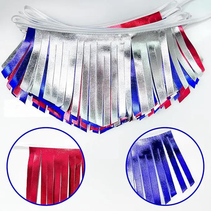 Blue Red Silver Tassel Banner Metallic Fabric Pennant Bunting Flag for 4th of July American USA National Day Patriotic Veterans Graduation Wedding Birthday Retirement Nautical Party Decorations by GreenHaven Gardens