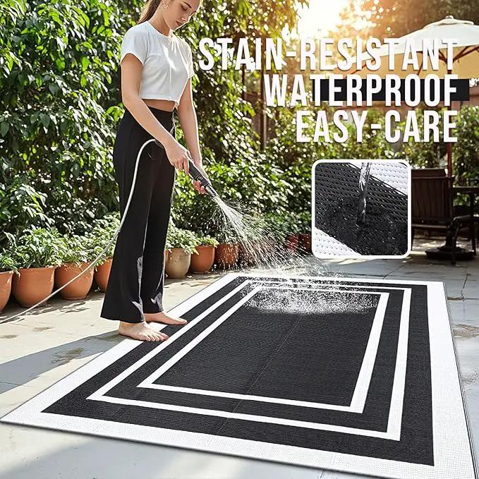 OLANLY Outdoor Rug 5x8 ft Waterproof, Reversible Outdoor Plastic Straw Rug, RV Mat, Indoor Outdoor Carpet Clearance for Patio, Camping, Balcony, Deck, Backyard, Black & White by GreenHaven Gardens