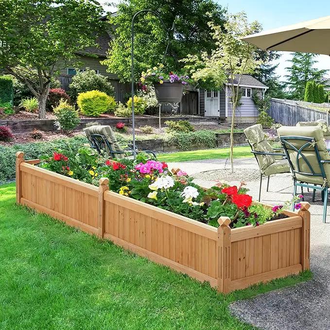 Yaheetech 90.5″ L×23.5″ W×16″ H Wooden Raised Garden Bed, Horticulture Wood Rectangular Garden Planter Outdoor, Raised Planter Box for Yard/Greenhouse/Vegetable/Flower/Herbs, Light Brown, 2pcs