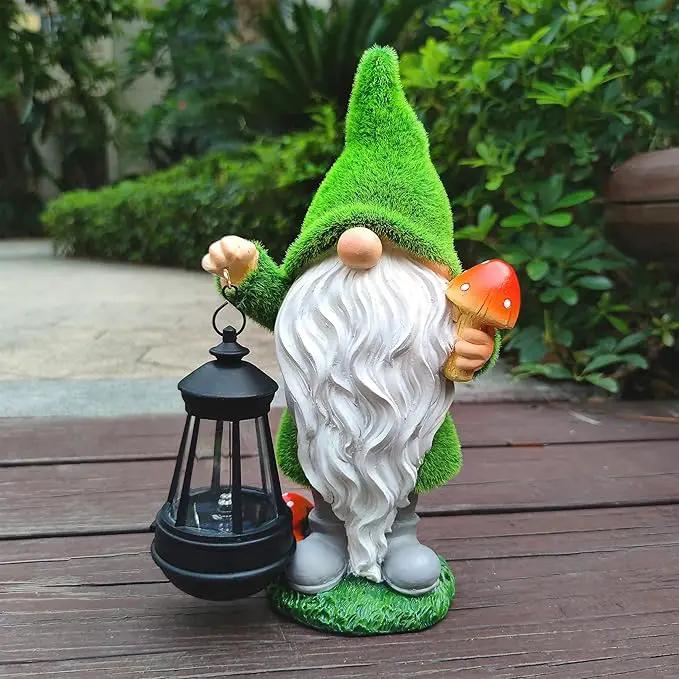 Solar Gnomes Garden Statues,Resin Gnome Figurine Holding Mushroom and Solar Lights Lantern,Outdoor Yard Art Decorations for Garden Patio Lawn by GreenHaven Gardens