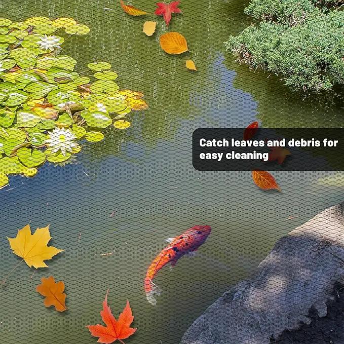 Rainleaf Pond Netting, 7' x 10' Pond Net Cover, Koi Pond Netting for Leaves, Heavy Duty Koi Pond Net Protecting Koi Fish from Herons, Stakes Included by GreenHaven Gardens