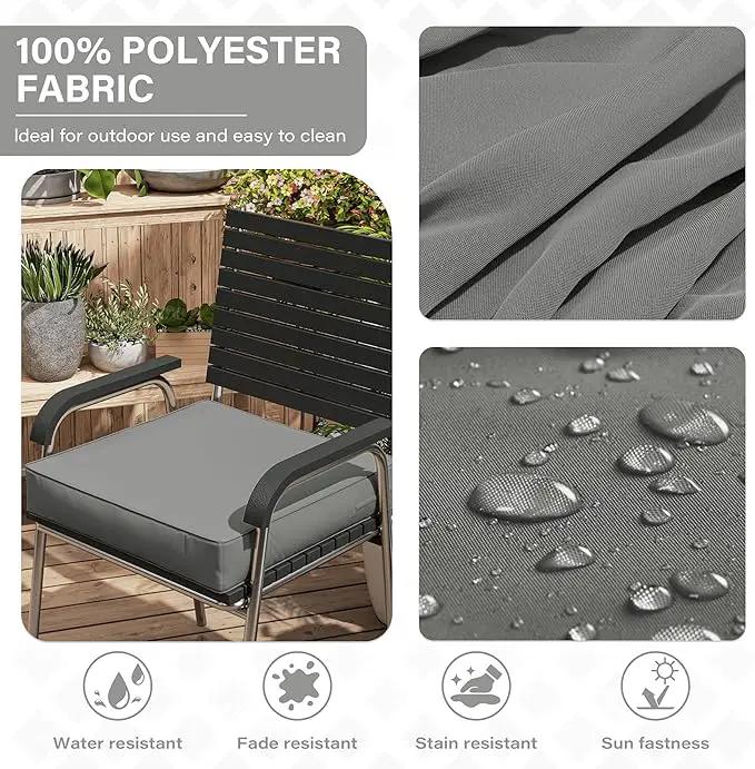Patio Chair Cushions 19 X 19 X 4 Inch Waterproof Outdoor Seat Cushions for Patio Furniture, Outdoor Sofa Couch Pads with Ties & Handle, Set of 2, Light Grey by GreenHaven Gardens