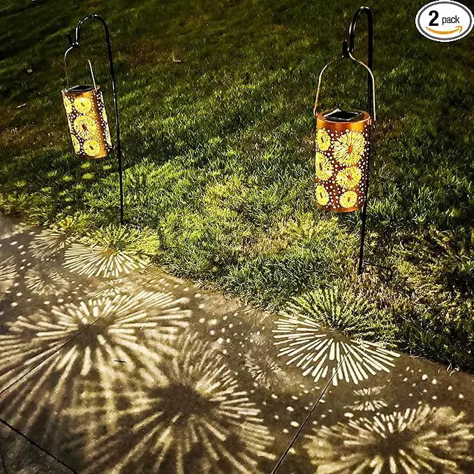 Mothers Day Gifts, 2 Pack Fireworks Solar Lanterns Outdoor Hanging Lantern Lights, Waterproof LED Garden Decorative Light for Patio Yard Pathway Lawn Front Porch Tree by GreenHaven Gardens
