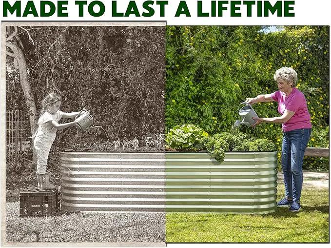 Galvanized Raised Garden Beds Outdoor // 4×2×2 ft Planter Raised Beds for Gardening, Vegetables, Flowers // Large Metal Garden Box (Silver) // Patented Tool-Free Design by GreenHaven Gardens