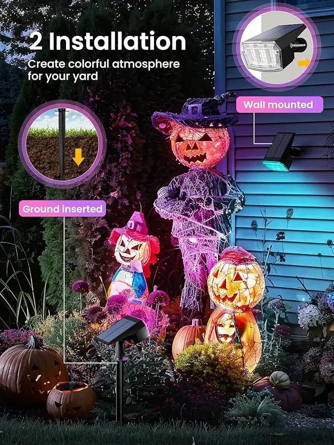 Solar Spot Lights Outdoor, 9 Lighting Modes RGB, Solar Lights Outdoor Waterproof IP65, 63 LED Landscape Spotlights for Halloween Christmas Decorations-1 Pack by GreenHaven Gardens