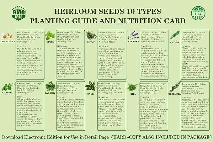 10 Herb Seeds Garden Starter Grow Kit with Green Pots, Markers, Nutritional Soil, Watering, Herb Clipper, Complete Indoor Potted Plant Growing Set for Kitchen DIY by GreenHaven Gardens