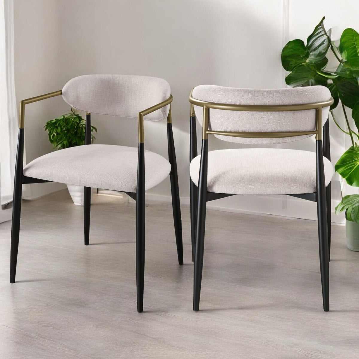 Contemporary Side Chair Set with Metal Frame - Beige, photo 6 of 8