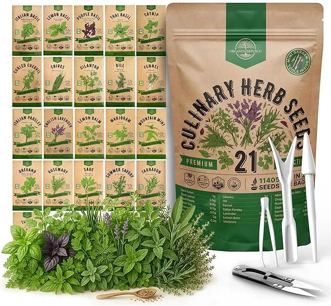 21 Culinary Herb Seeds Variety Pack - Heirloom, Non-GMO, Herb Seeds for Planting Outdoor and Indoor - Home Gardening. Over 11,400+ Seeds Including Rosemary, Thyme, Oregano, Mint, Basil, Parsley & More by GreenHaven Gardens