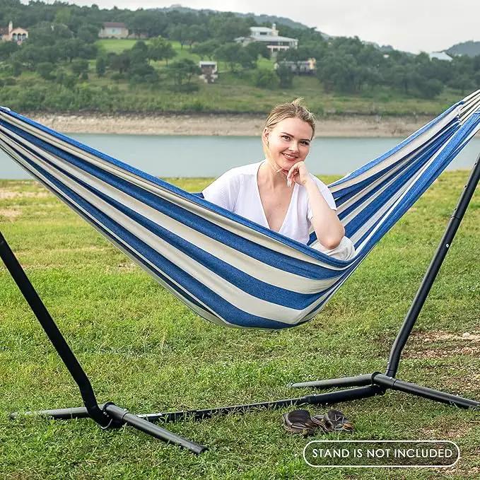 SUNCREAT Large Hammocks for Outside, Long Replacement Hammock Two Person for Stand, Blue White Stripes by GreenHaven Gardens