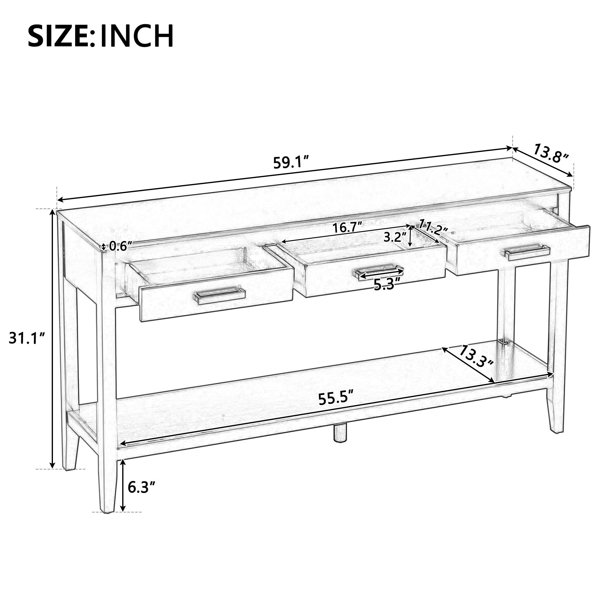 U_STYLE 59.1'' Farmhouse Entryway Table with 3 Drawers by HouseOfZazla