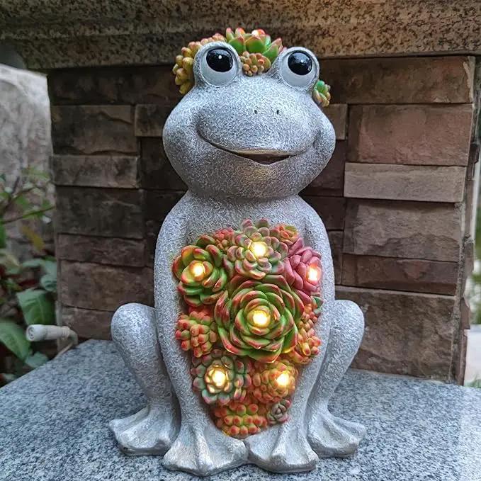 Large Frog Solar Garden Outdoor Statues with Succulent and 8 LED Lights,Outside Solar Frog Art Decor for Lawn,Yard, Balcony Ornament by GreenHaven Gardens