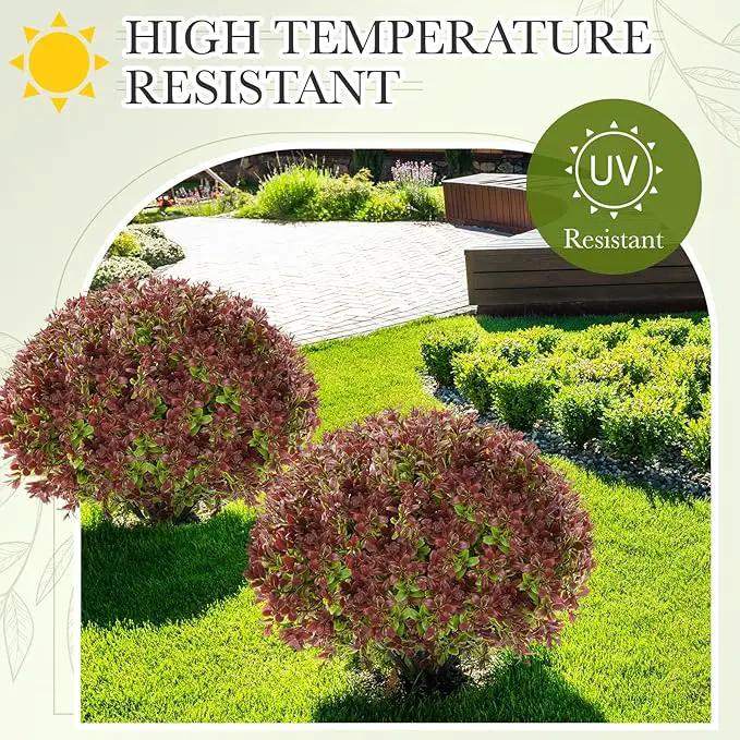 Yunlly 4 Pack 18" Artificial Boxwood Ball Bush Topiary Trees Fake Outdoor Plants, Realistic UV Resistance Faux Shrubs with Spike Greenery Topiary for Front Porch Garden Yard Patio Indoor (Dark Red) by GreenHaven Gardens
