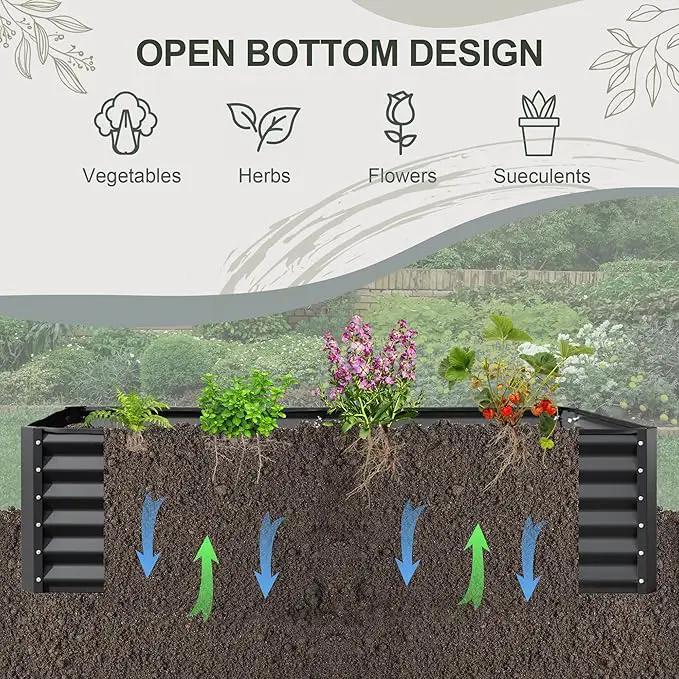 Domi Raised Garden Beds Outdoor, 8x4x1.5Ft Thickening Tall Metal Rectangular Deep Root Box Planter for Vegetables, Flowers, Herbs, and Succulents 1.5" Deep w/ 342 Gallon Capacity - Dark Gray by GreenHaven Gardens