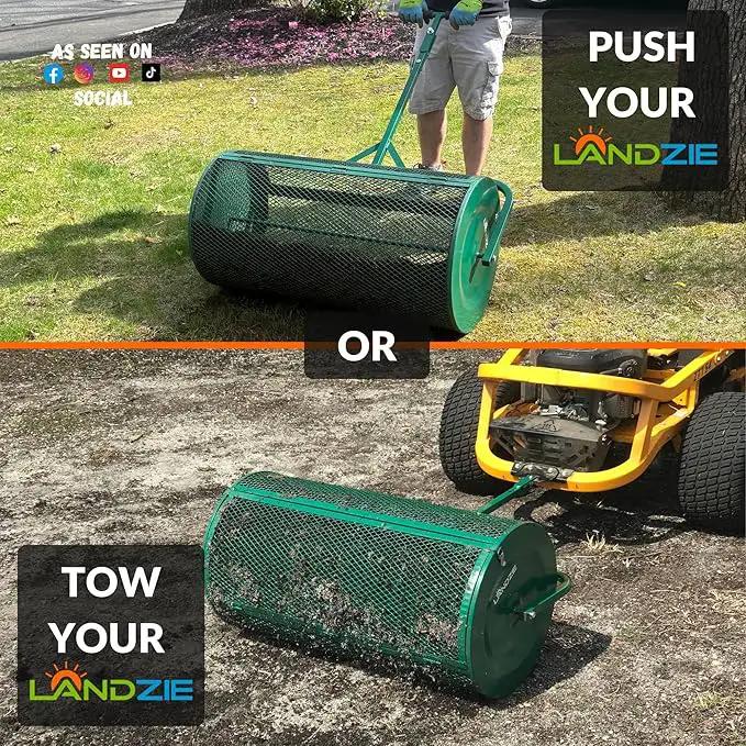 LANDZIE Lawn & Garden Spreaders - 36 Inch Heavy Duty Metal Mesh Basket Push/Tow Spreader - Compost, Peat Moss, Top Soil, Mulch - Durable Lightweight Multi-Purpose Yard Care Equipment - Manure Spreader by GreenHaven Gardens