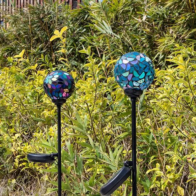 VCUTEKA Solar Garden Decorative Lights Outdoor, Mosaic Solar Light Waterproof LED Pathway Stake Light for Landscape Patio Yard Deck Walkway Decoration, 2 Pack （Blue&Purple） by GreenHaven Gardens