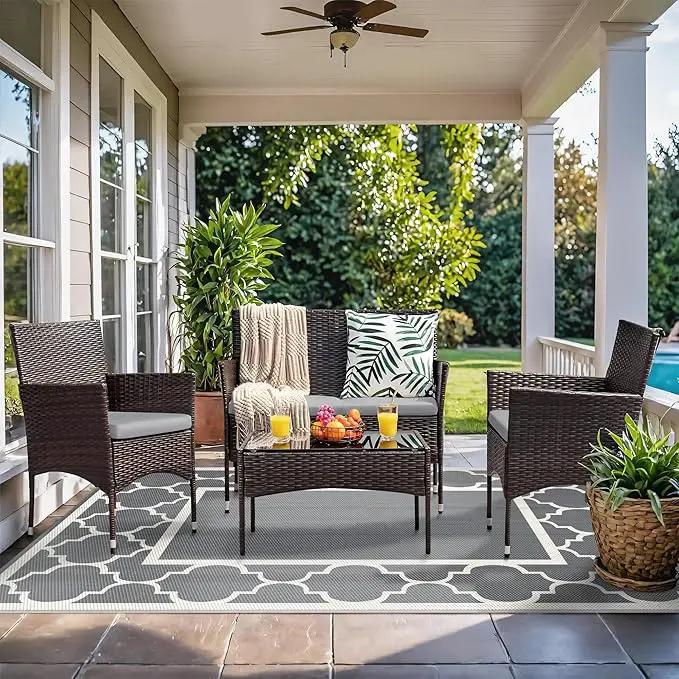 GENIMO 5 ' x 8 ' Outdoor Rug for Patio, Waterproof Indoor Outdoor Plastic Straw Rugs Carpet, Reversible Outside Area Mat for Camping, Balcony Porch, Deck, Picnic, Beach Grey & Beige White by GreenHaven Gardens