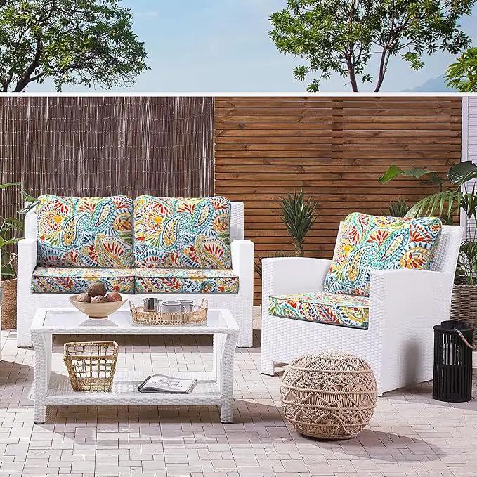 LVTXIII Outdoor Deep Seat Cushion 24"x24"x4" Patio Seat and Back Cushion Set Seasonal Chair Cushion for Dining Arm Chairs, Wicker Chairs and Garden Furniture Decoration, Paisley Multi by GreenHaven Gardens