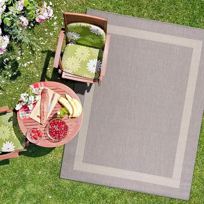 CAMILSON Outdoor Rug 6x9,Modern Outside Rugs for Patios Porches Waterproof Durable Washable Non-Shedding, Easy-to-Clean Indoor Outdoor Area Carpet (6 x 9, Bordered - Gray/White) by GreenHaven Gardens