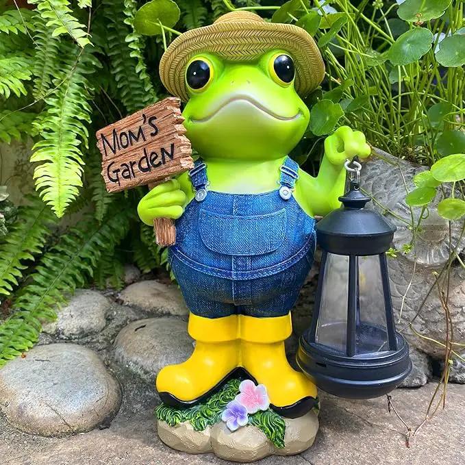 Frog Garden Decoration with Solar Lantern, Solar Frogs Statue Outdoor Decor Gift for Pathway Yard Lawn Patio - Frog Gift Sculptures for Women Mom Grandma, Mom's Garden by GreenHaven Gardens