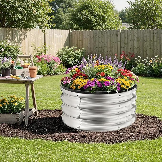 ZXZYHFTY Round Galvanized Raised Garden Bed kit,Silver Outdoor Garden Raised Planter Box, Round Large Metal Raised Garden Beds for Vegetable 2 * 2 * 1ft 1 Pack by GreenHaven Gardens
