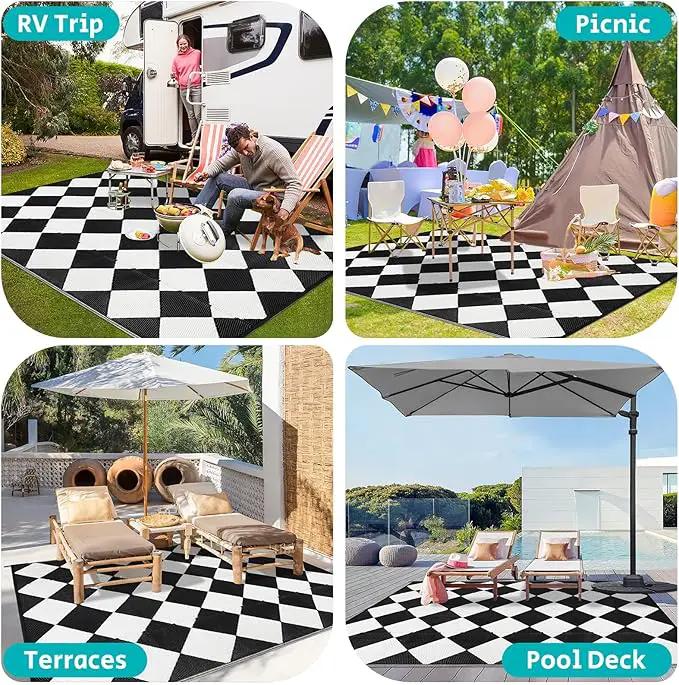 HEBE Outdoor Rug Waterproof 9x12, Reversible Plastic Straw Rug RV Camping Rug, Indoor Outdoor Patio Mat Clearance, Outside Carpet for Porch,Deck,Camper,Balcony,Backyard,Picnic by GreenHaven Gardens