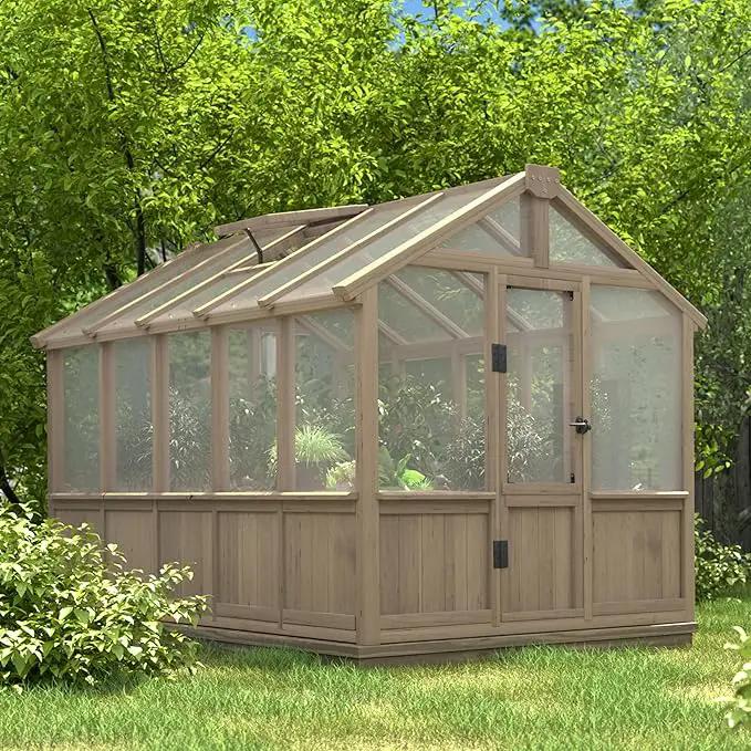 6x10 FT Green House for Outdoor, 6MM Thick Polycarbonate Panel Wooden Walk-in Greenhouse Kit with Lockable Door and Adjustable Roof Vent, Backyard Garden, Light Mocha Brown by GreenHaven Gardens