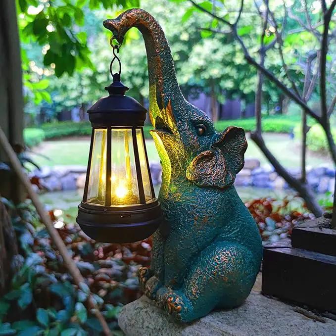 JOYBEE Garden Statues Elephant with Solar Lantern Outdoor Decor-Elephant Solar Figurines Lights Decorations for Patio Yard Lawn Ornaments-Gifts for Birthday Easter Housewarming by GreenHaven Gardens