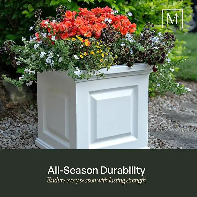Mayne Nantucket 16-Inch Square Planter, 2-Pack – Self-Watering, Weather-Resistant Planter for Flowers – Durable Outdoor Design for Patio, Porch, or Entryway by GreenHaven Gardens
