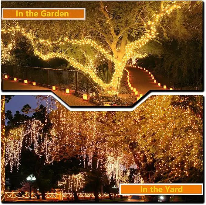 OZS 2PK 240LED 95FT Solar String Lights Outdoor Waterproof, Solar Christmas Light Auto On/Off, Green Wire Solar Tree Lights with 8 Lighting Modes for Party Garden Christmas Decorations (Warm White) by GreenHaven Gardens