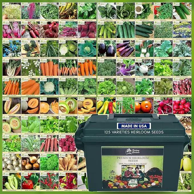 Garden Seeds Vegetable Variety Pack for Planting - Grow 125 Varieties of Heirloom Non GMO Quick Sprouting Veggies - Premium Seed Vault by Victory Gardens by GreenHaven Gardens