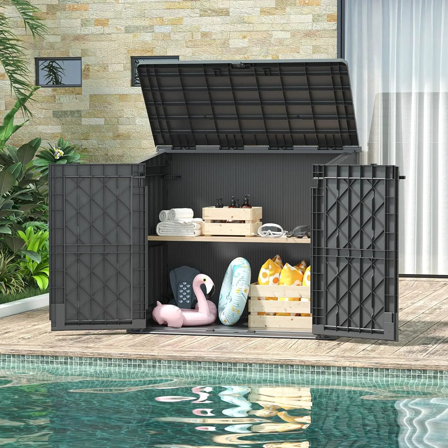 NUNU LAB Outdoor Storage Cabinet 36 Cu.Ft Garden Storage Shed Waterproof Lockable for Garden Hoses, Generator, and Lawn Mower by GreenHaven Gardens