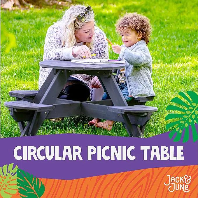 Jack & June Circular Cedar Picnic Table – 100% Cedar Wood – Weather Resistant – Perfect for Outdoor Dining and Entertaining by GreenHaven Gardens