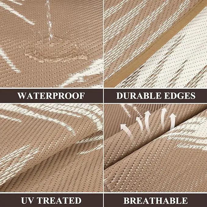 Pauwer Waterproof Outdoor Rug 9x12, Reversible Plastic Straw Patio Camping Rug, Indoor Outdoor RV Mat Carpet for Deck, Camper, Porch, Balcony, Backyard, Picnic, Leaf Brown by GreenHaven Gardens